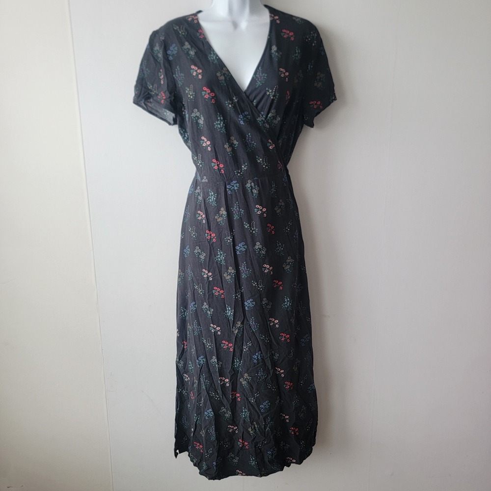 Marine Layer women's Emlyn Wrap Floral Midi Dress size L V-Neck short sleeve
